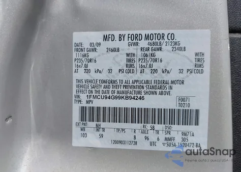 2009 Ford Escape Limited from USA, damaged, VIN 1FMCU94G99KB94246